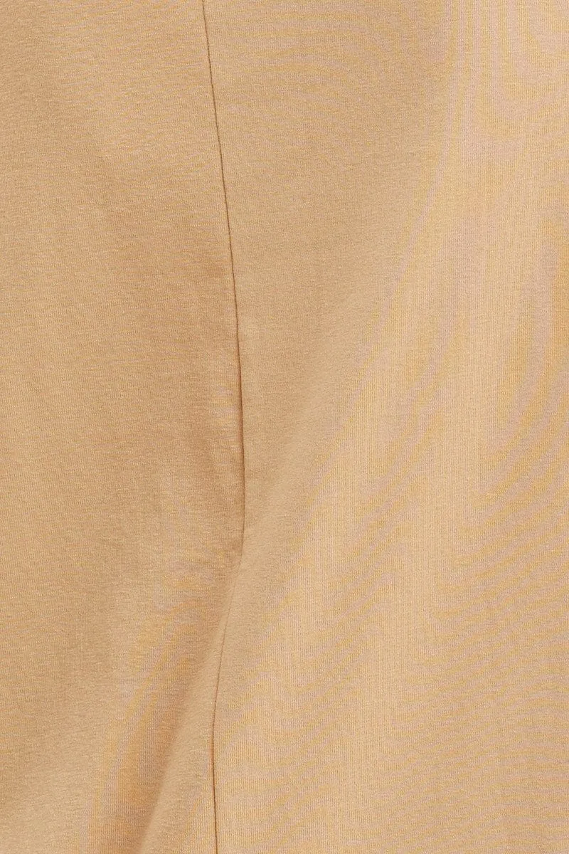 Beige Pocket Tee Scoop Neck Cotton Stretch Short Sleeve