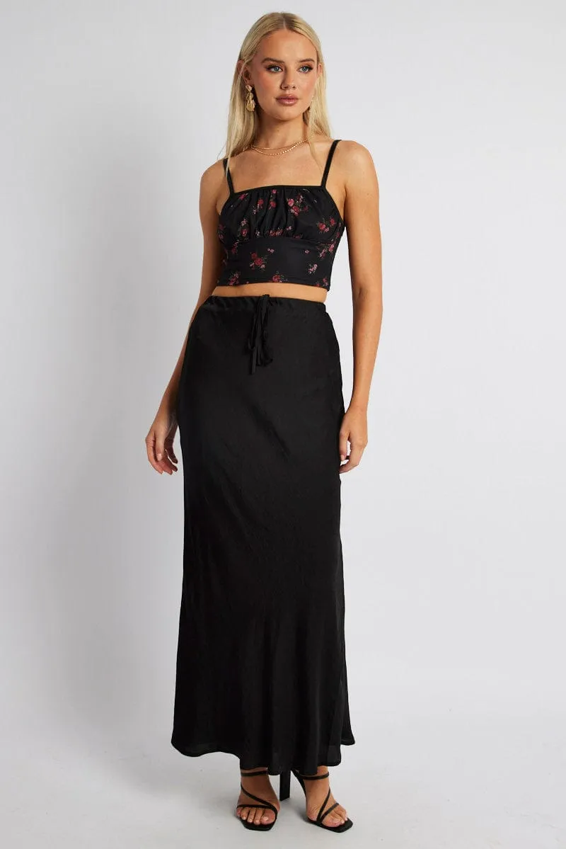 Black Floral Crop Top Singlet Mesh