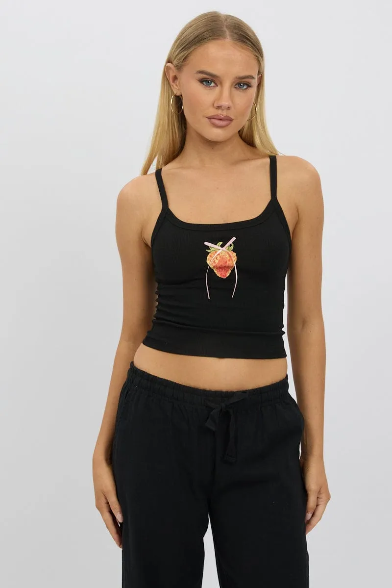 Black Graphic Singlet Top