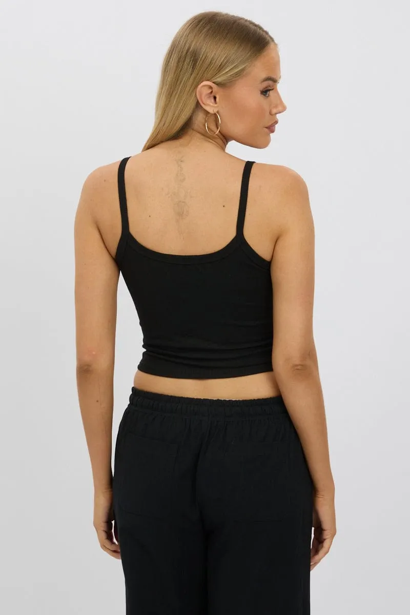 Black Graphic Singlet Top