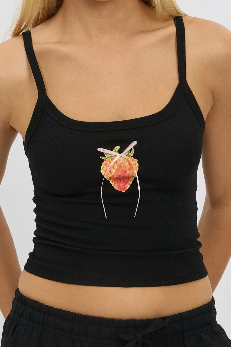 Black Graphic Singlet Top