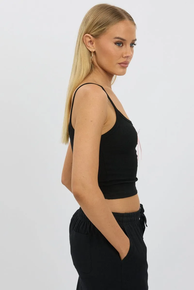 Black Graphic Singlet Top
