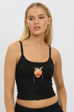 Black Graphic Singlet Top