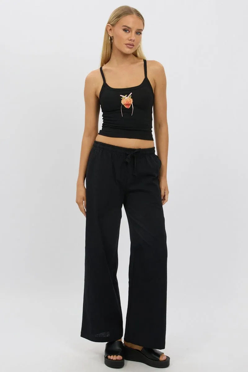 Black Graphic Singlet Top
