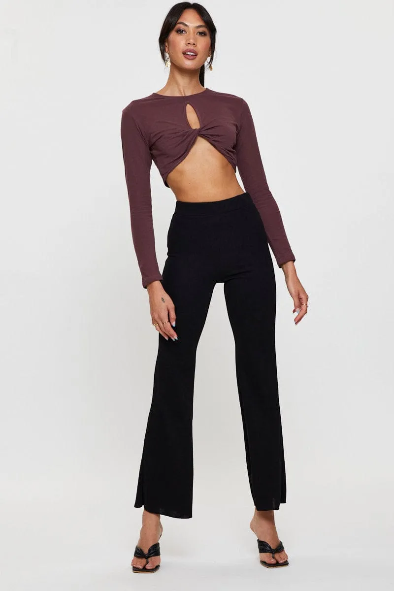 Black Keyhole Crop Top Long Sleeve