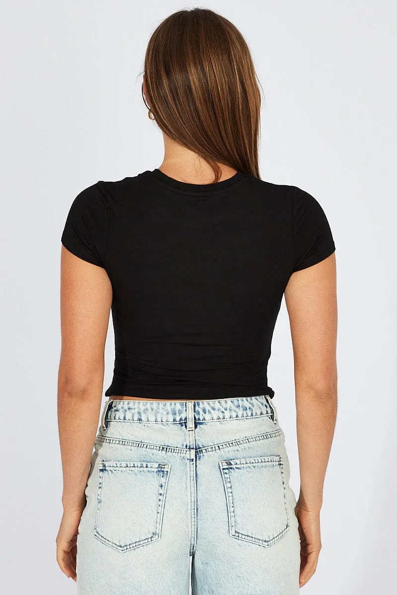 Black Modal T Shirt Short Sleeve Crew Neck