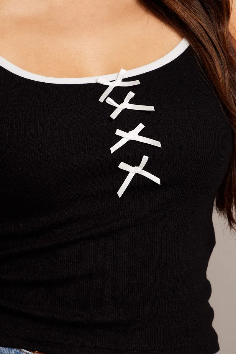 Black Ribbon Top Singlet