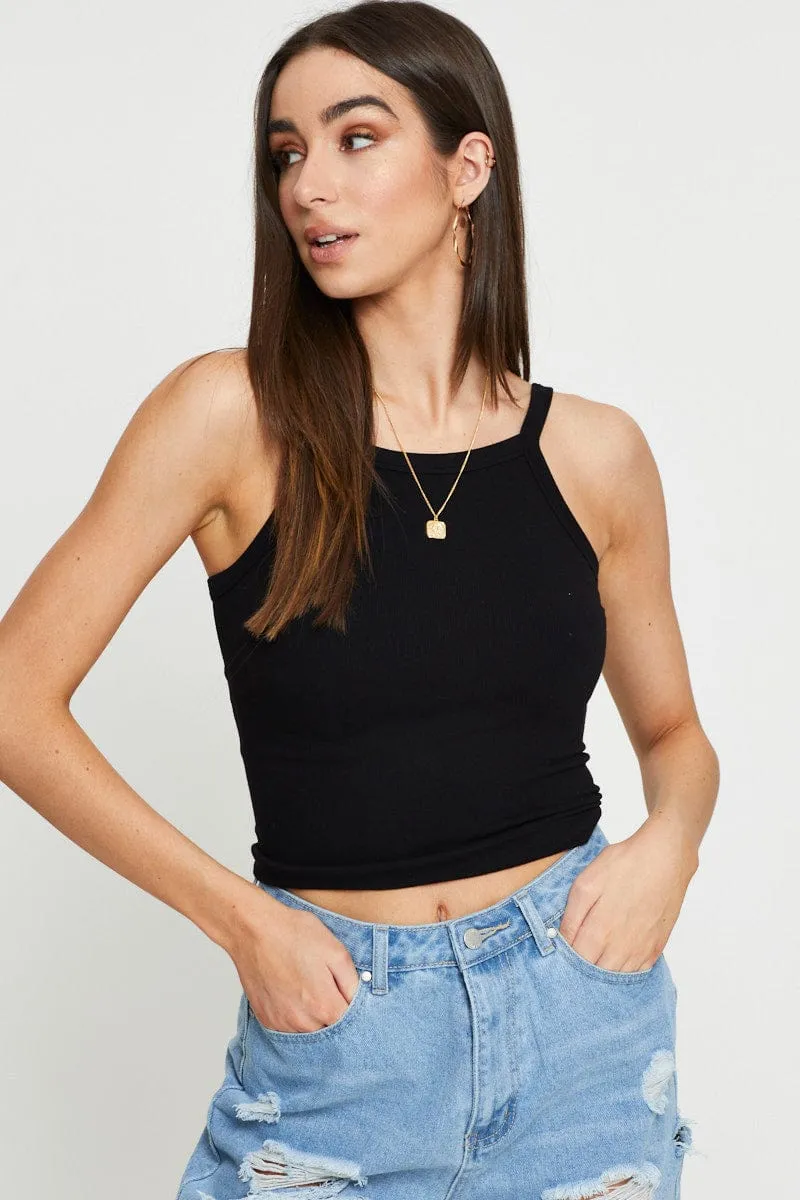 Black Singlet Top Sleeveless Seamless
