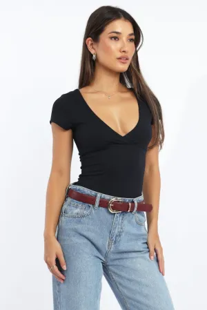 Black Supersoft Top Short Sleeve Cross Over