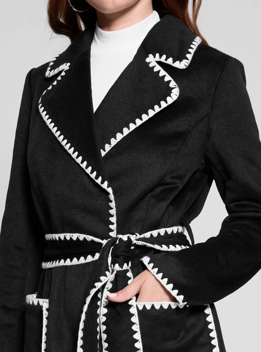 Black Victoire Wrap Belt Coat