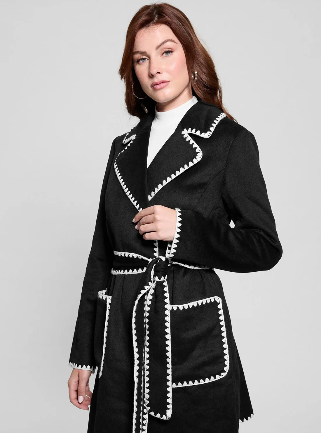 Black Victoire Wrap Belt Coat