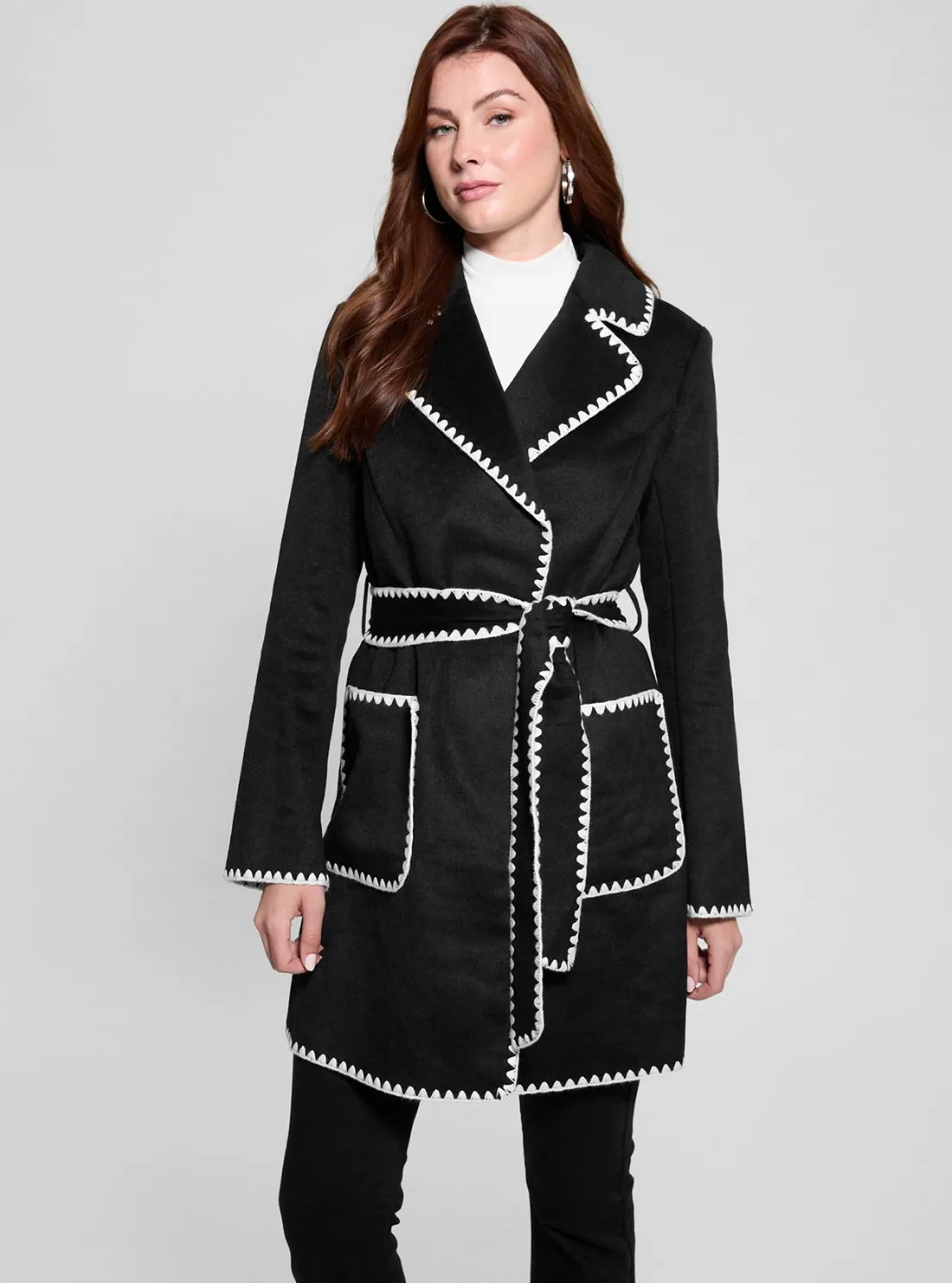 Black Victoire Wrap Belt Coat