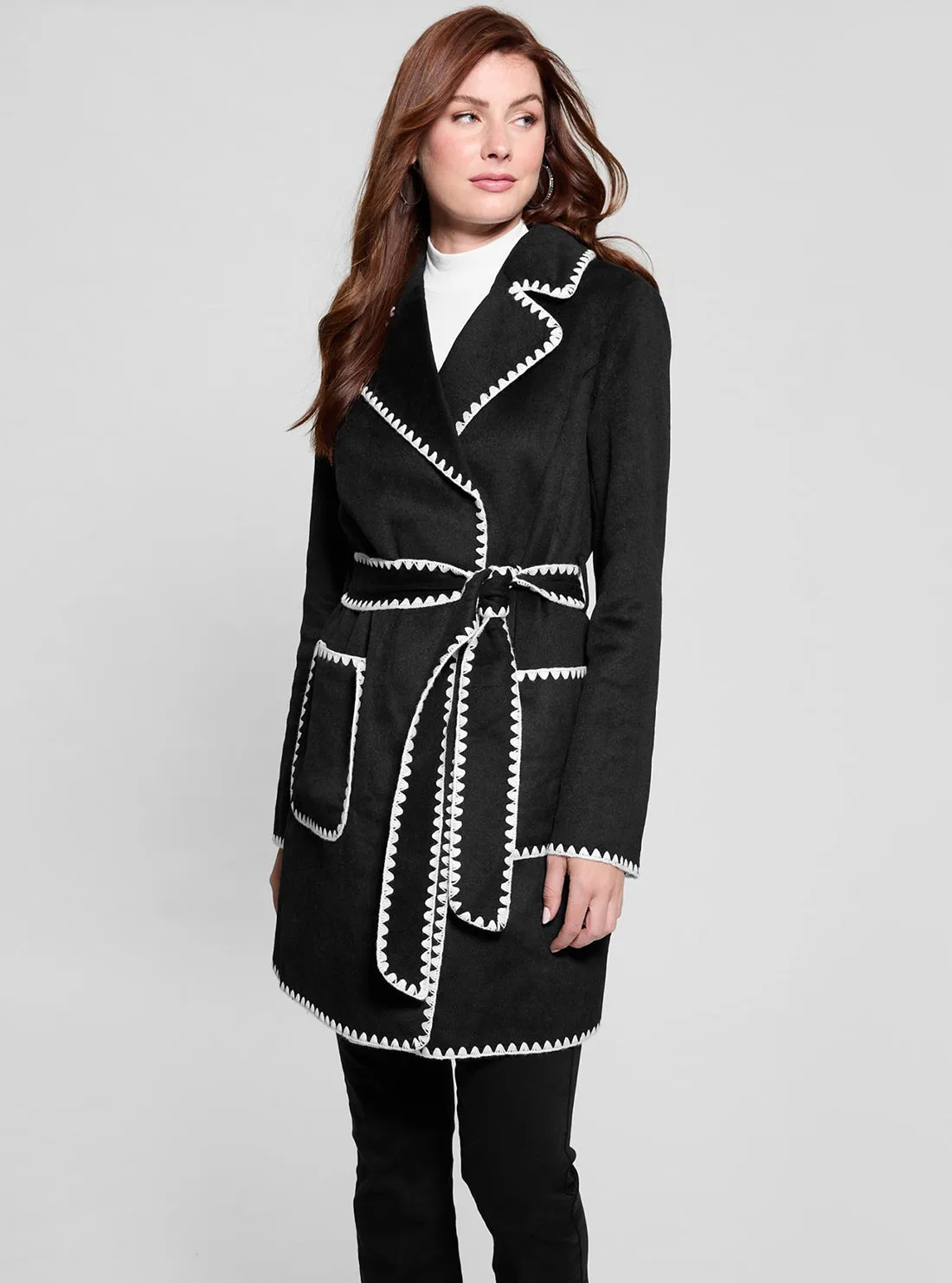Black Victoire Wrap Belt Coat
