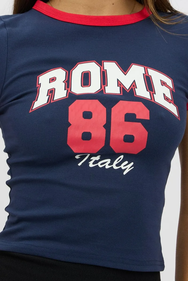Blue Graphic Tee Short Sleeve