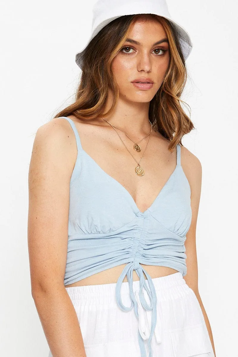 Blue Jersey Ruche Front With Draw-Cord Singlet