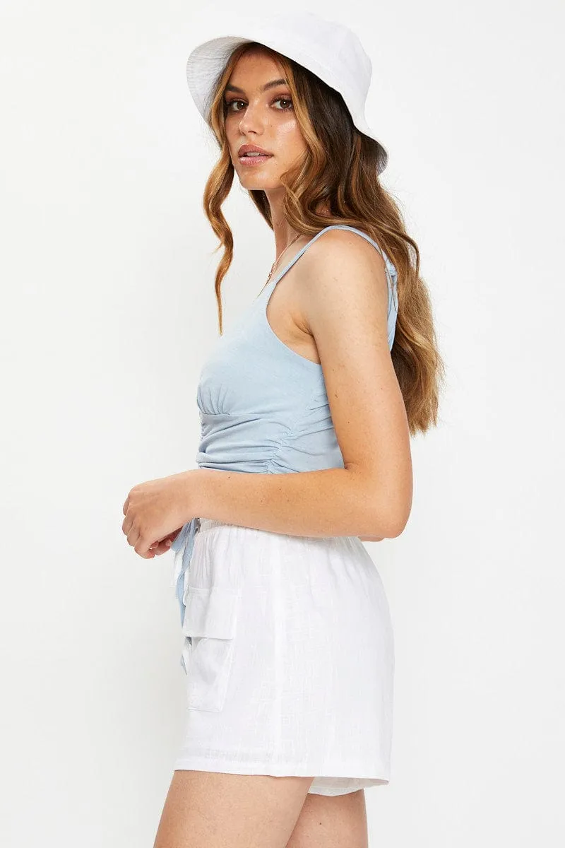 Blue Jersey Ruche Front With Draw-Cord Singlet