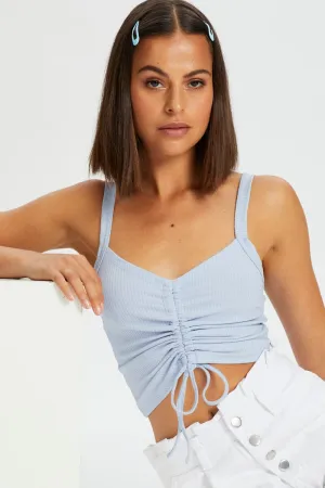 Blue Ribbed Ruche Front Singlet