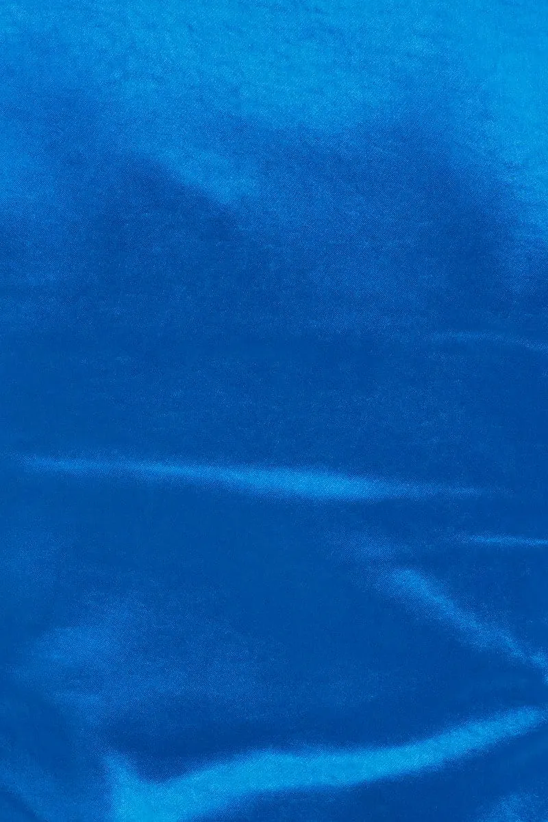 Blue Shirt Long Sleeve Collared Hook & Eye Satin Crepe