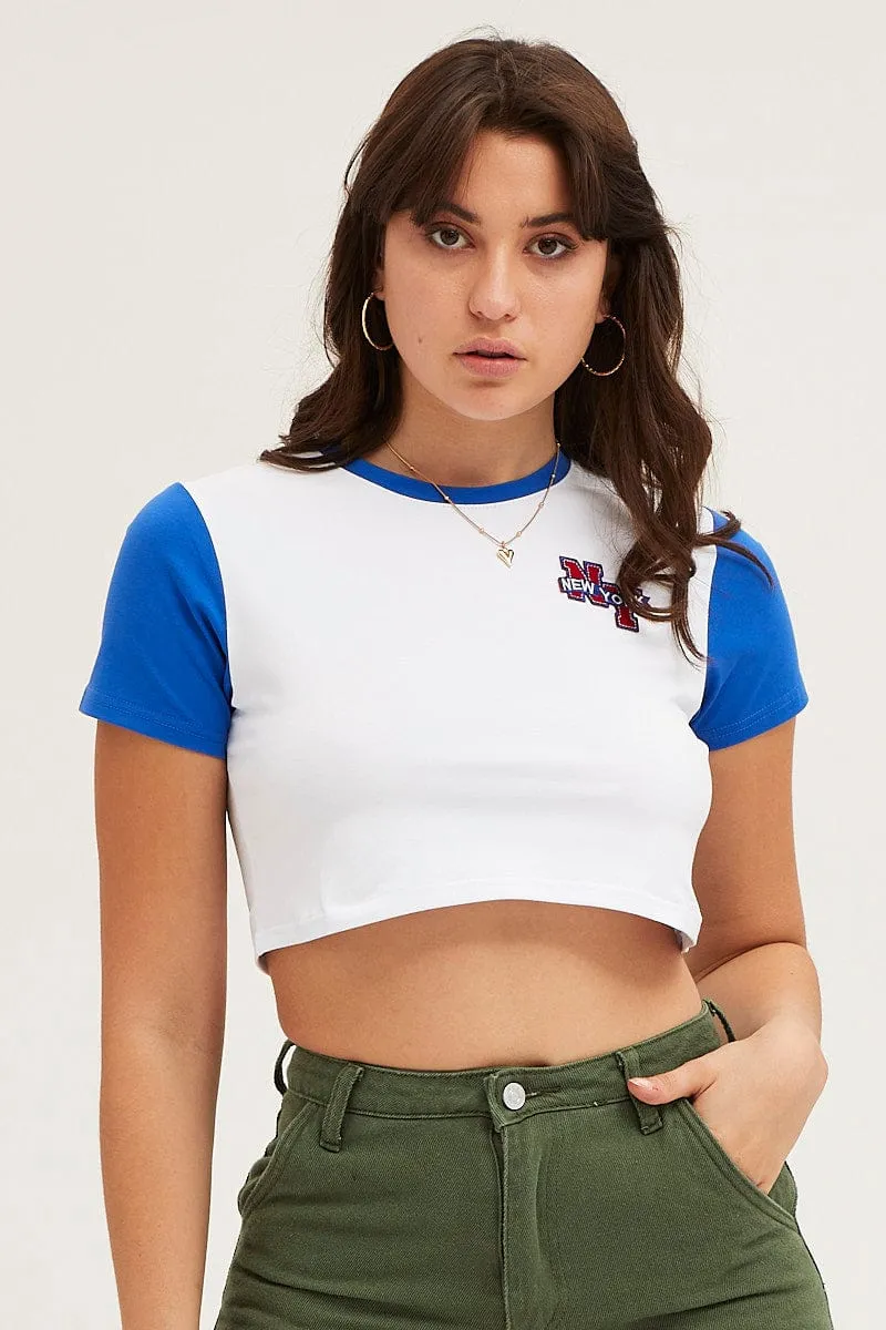 Blue Varsity Baby Tee