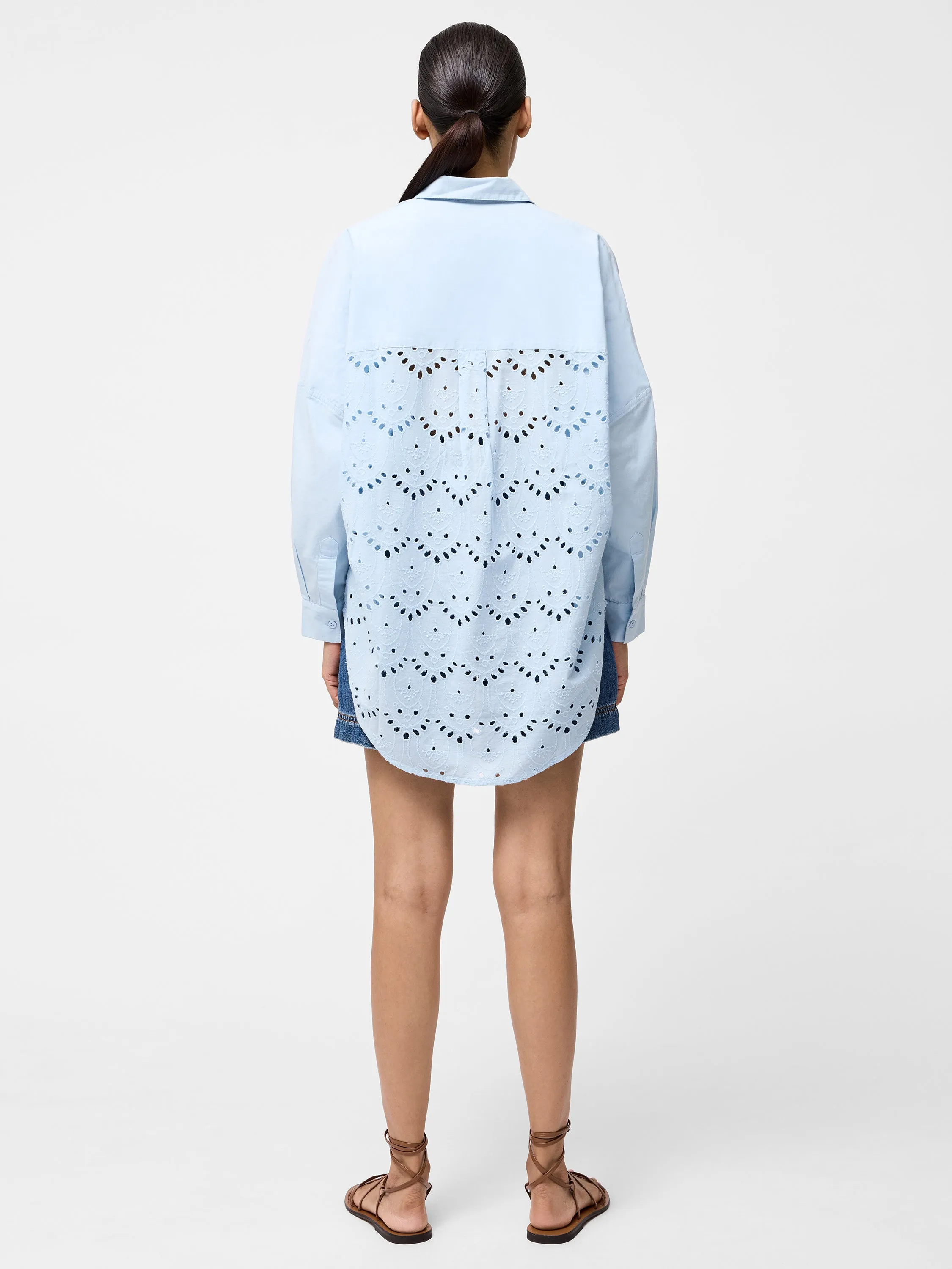 Broderie Back Long Sleeve Popover Shirt