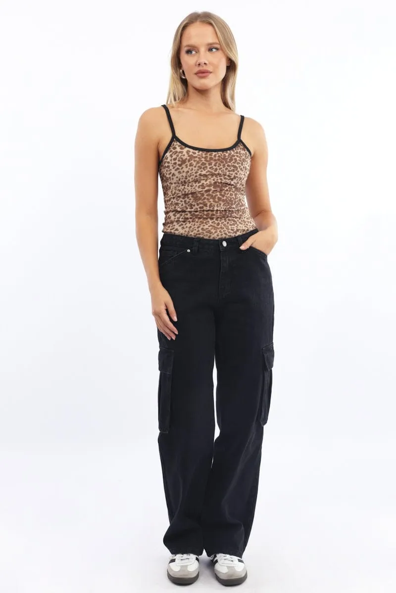 Brown Animal Print Singlet Top