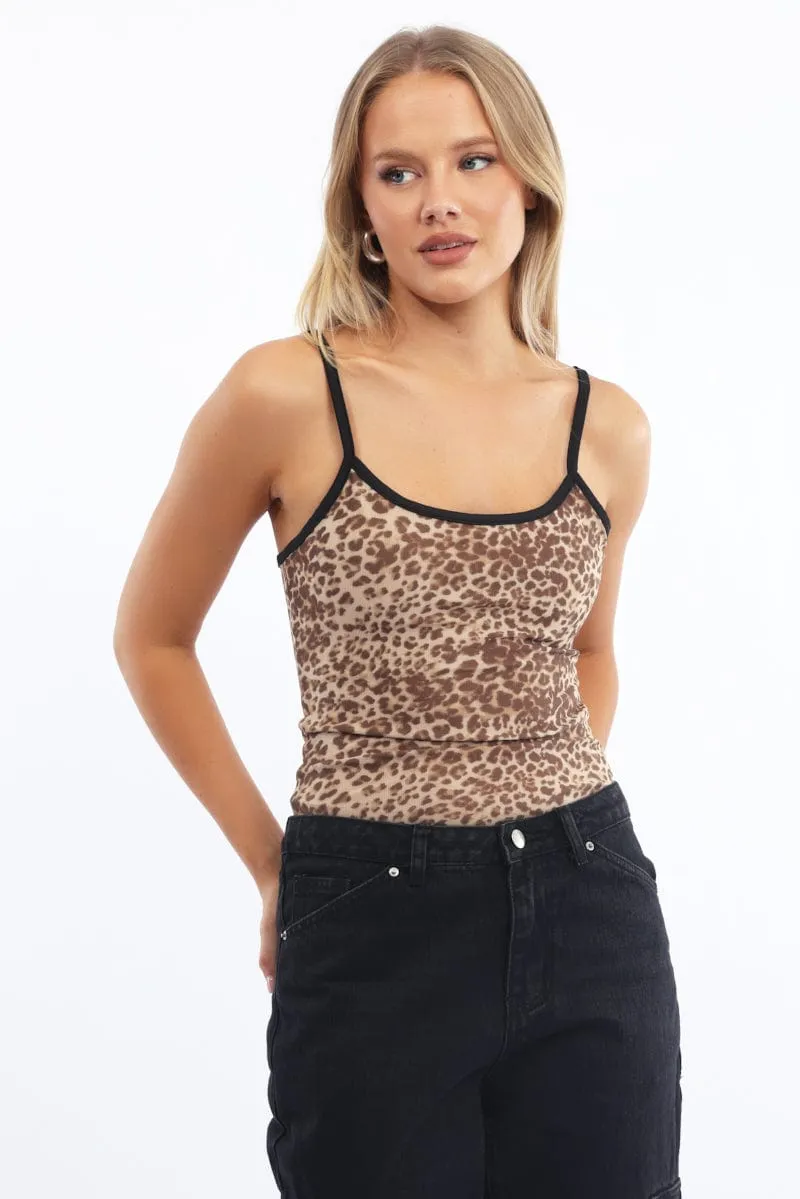 Brown Animal Print Singlet Top