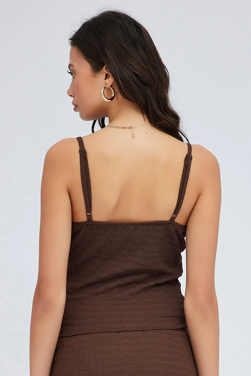 Brown Singlet Top Textured Cotton