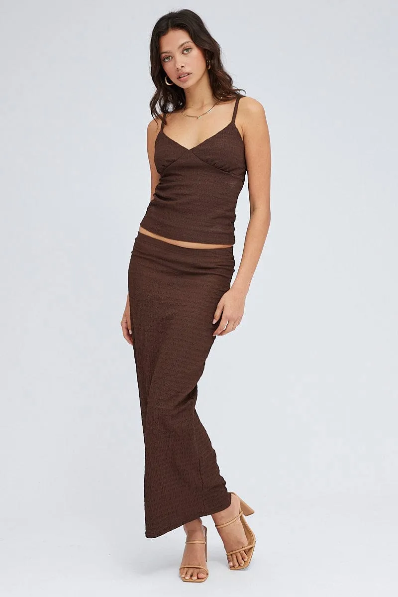 Brown Singlet Top Textured Cotton