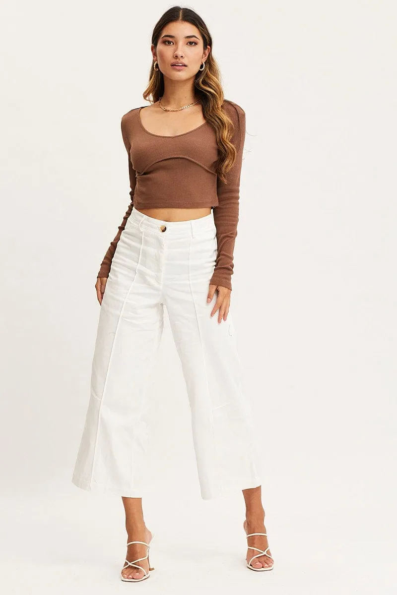 Brown Top Long Sleeve Round Neck