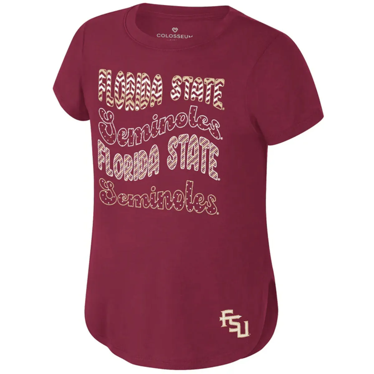Colosseum Youth Girl's Florida State Seminoles/Stacked FSU Design Short Sleeve T-shirt - Garnet