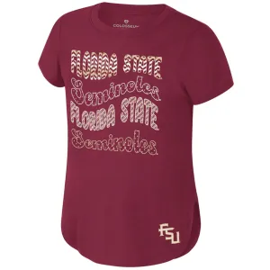 Colosseum Youth Girl's Florida State Seminoles/Stacked FSU Design Short Sleeve T-shirt - Garnet