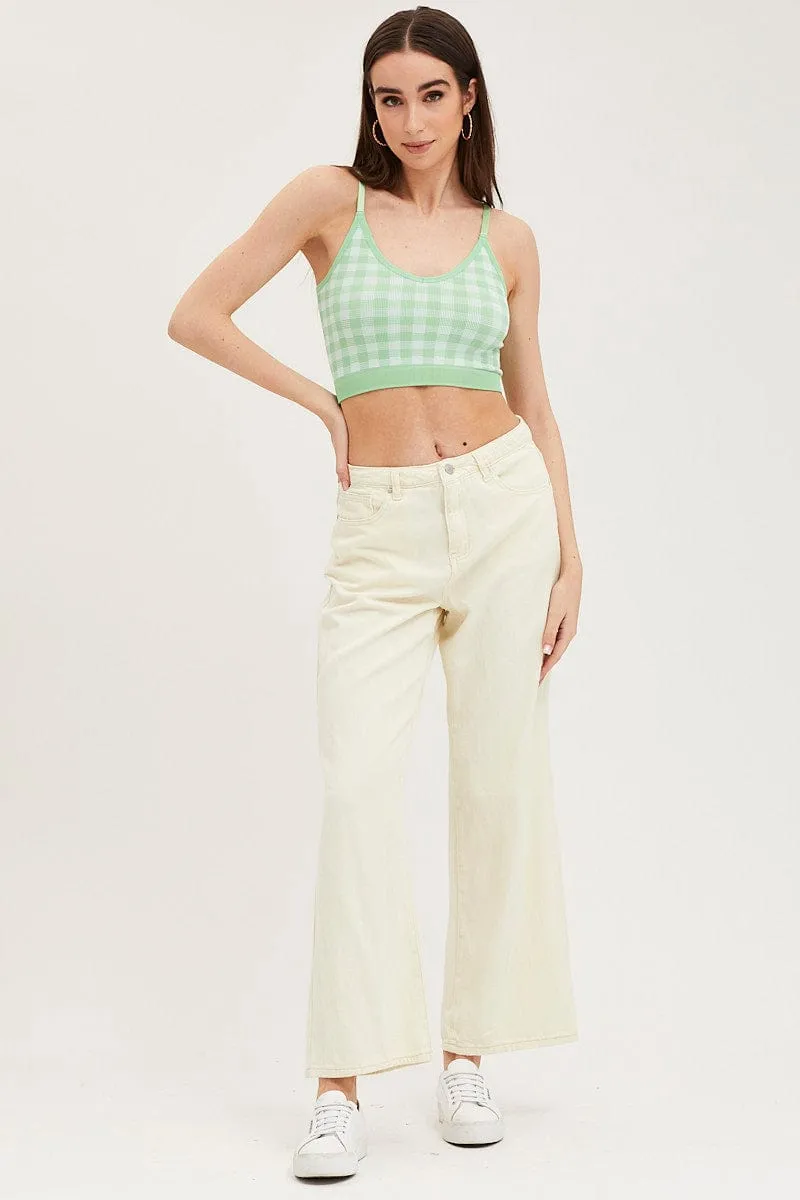 Green Check Singlet Crop Top Seamless
