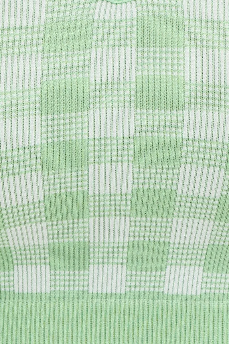 Green Check Singlet Crop Top Seamless