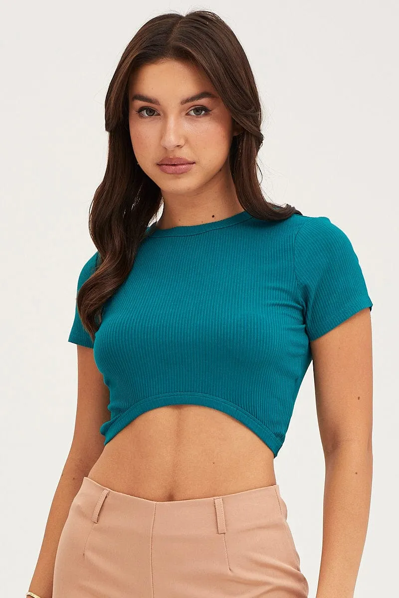 Green Curved Hem T Shirt Ribbed