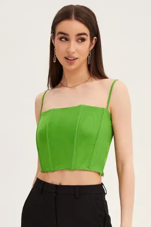 Green Mesh Sleeveless Corset Detail Singlet Top