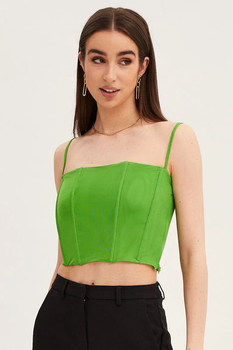 Green Mesh Sleeveless Corset Detail Singlet Top