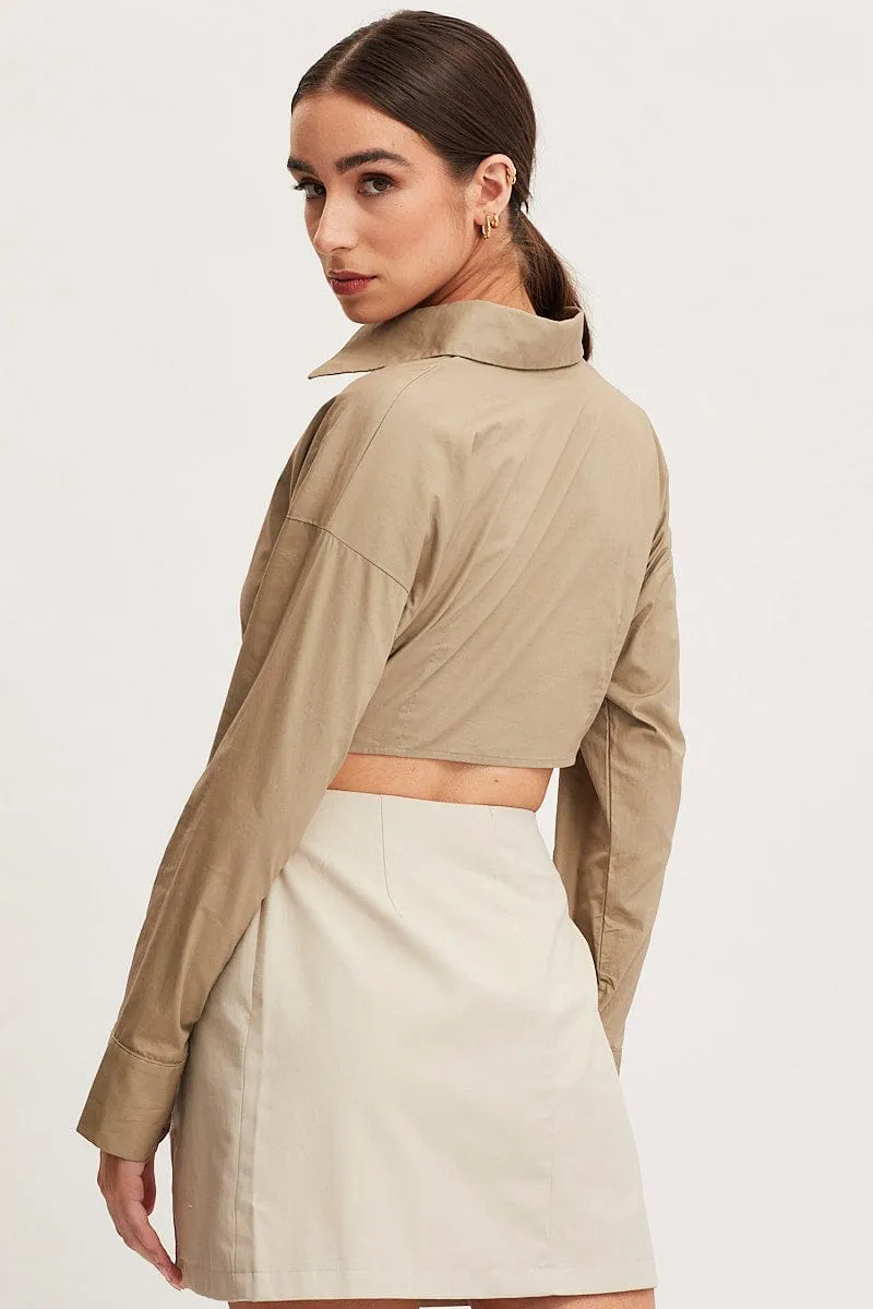 Green Shirt Top Long Sleeve Collared