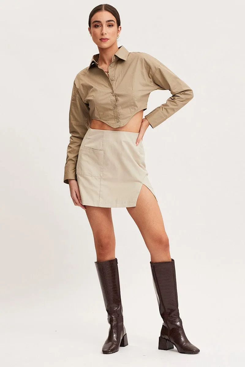 Green Shirt Top Long Sleeve Collared