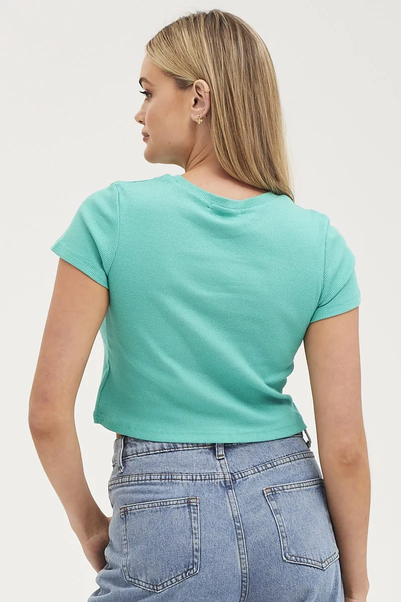 Green T Shirt Short Sleeve Crew Neck