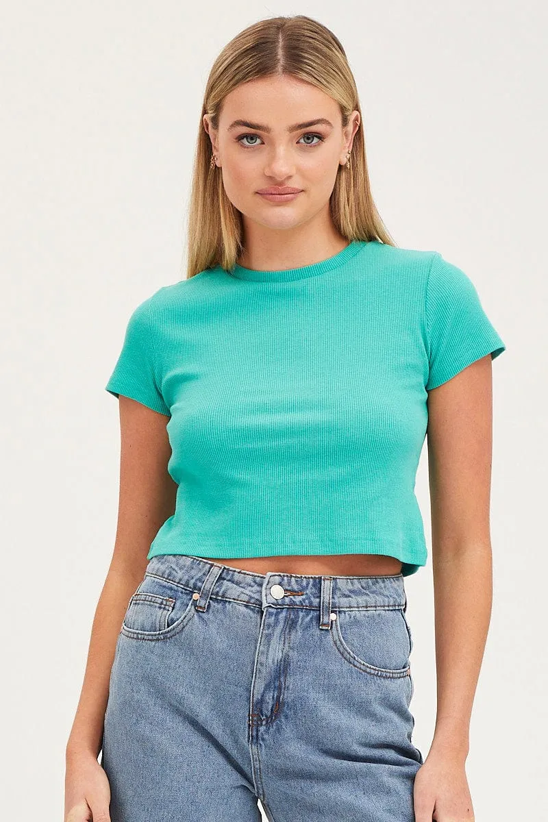 Green T Shirt Short Sleeve Crew Neck