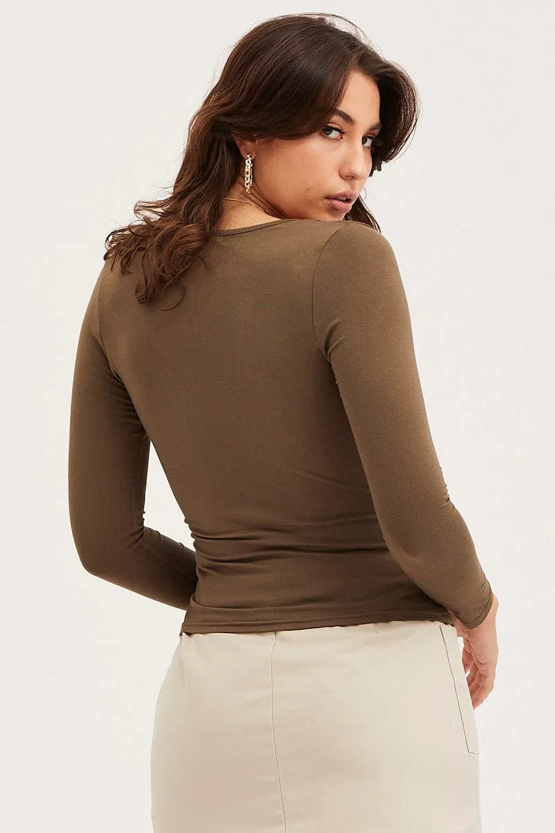Green Wrap Top Long Sleeve