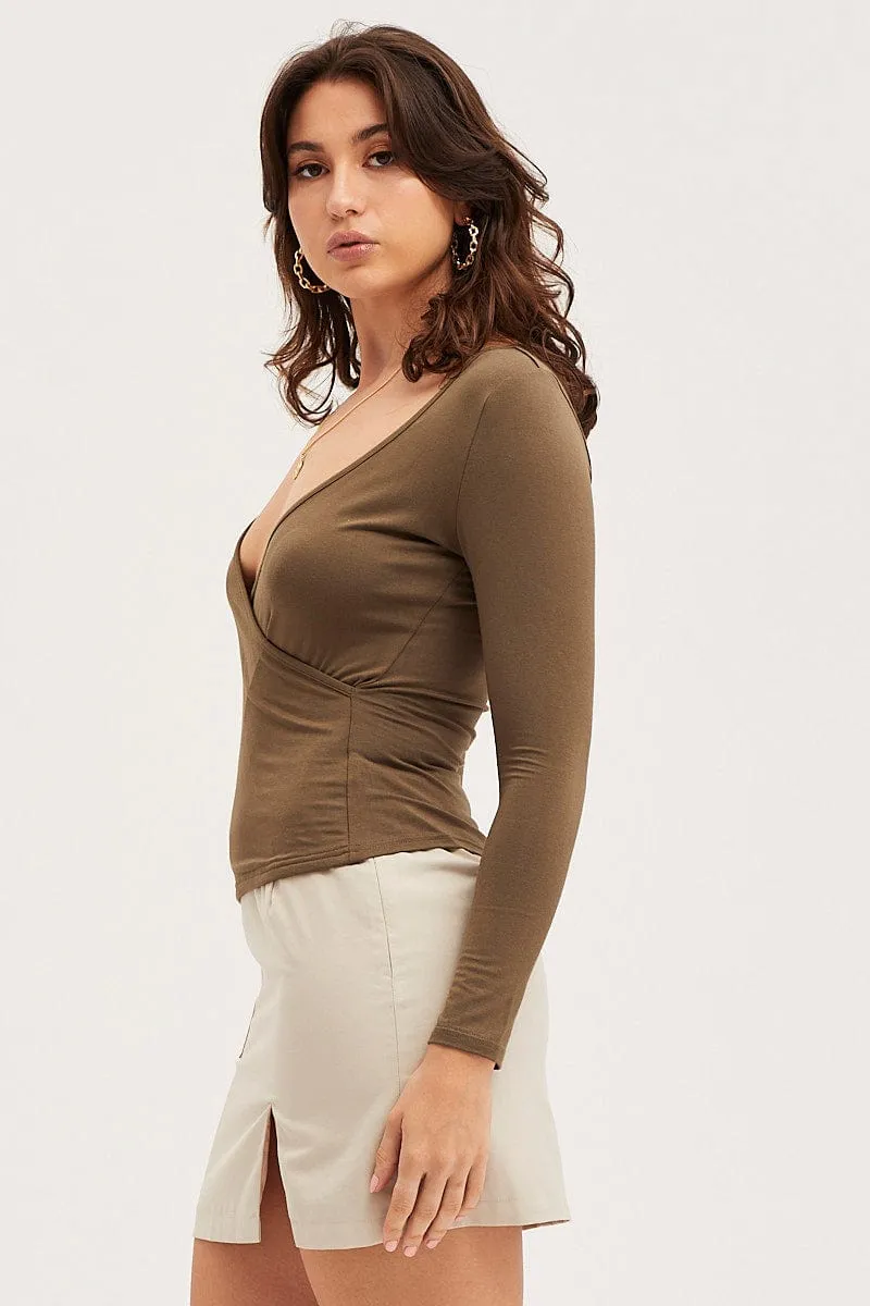 Green Wrap Top Long Sleeve