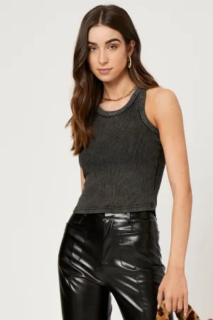 Grey Acid Wash Racer Neck Crop Top