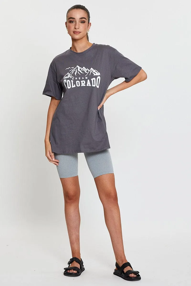 Grey Graphic T Shirt Short Sleeve