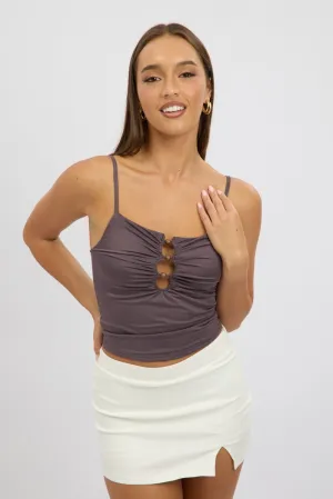 Grey Singlet Top Beads With Details