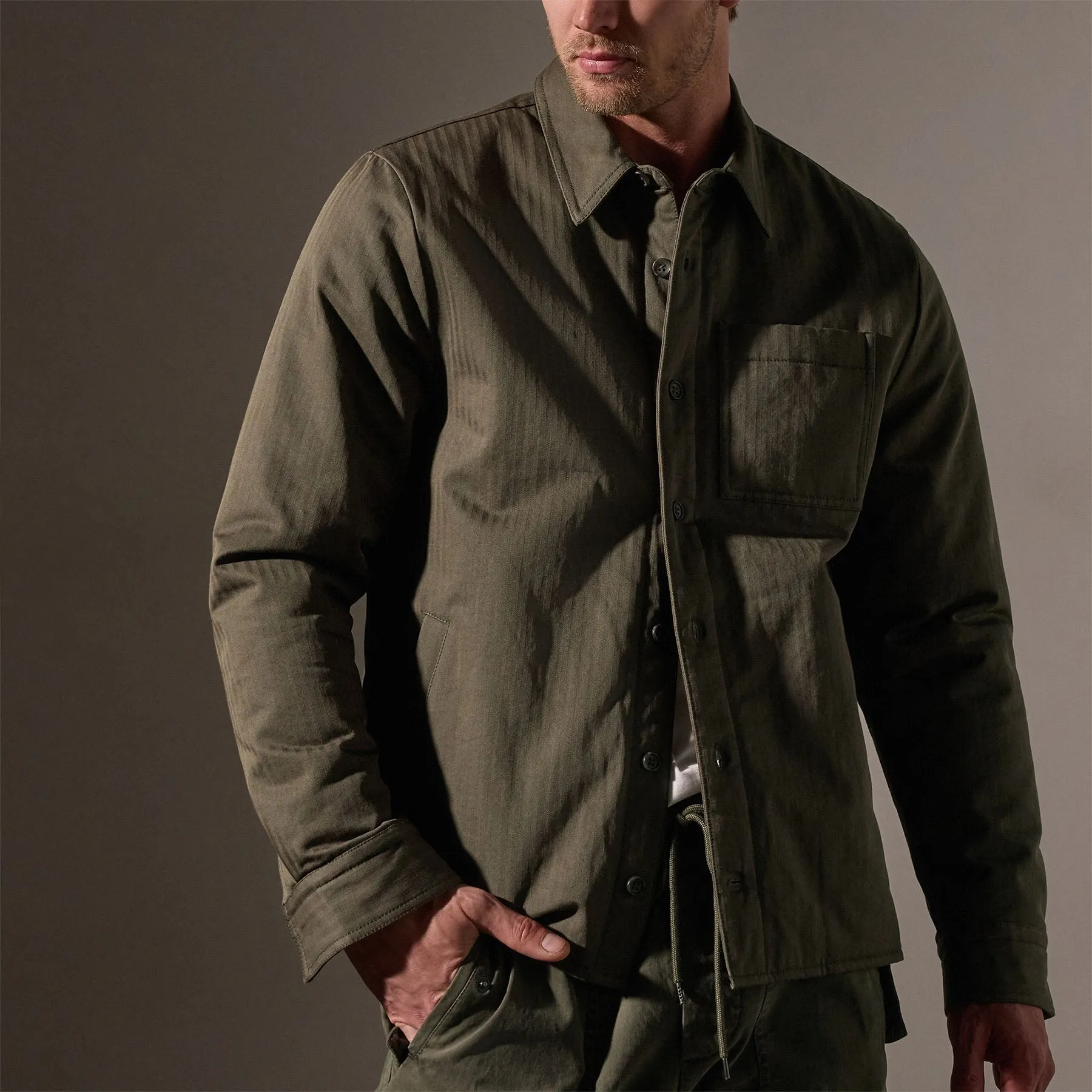 Herringbone Shirt Jacket - Army Green