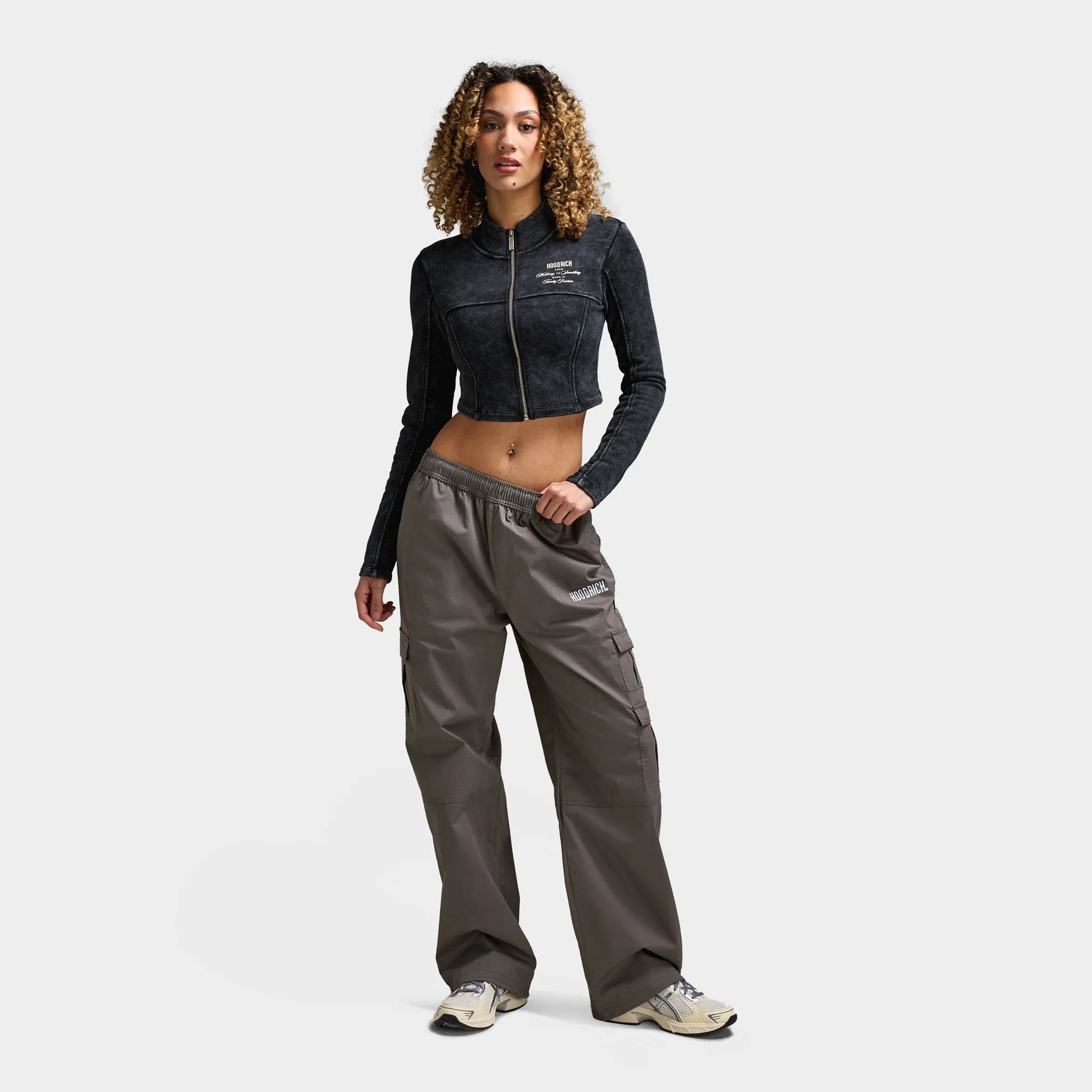 Hoodrich Women's OG Equate Corset Track Jacket Acid Wash Black / White Sand - Black