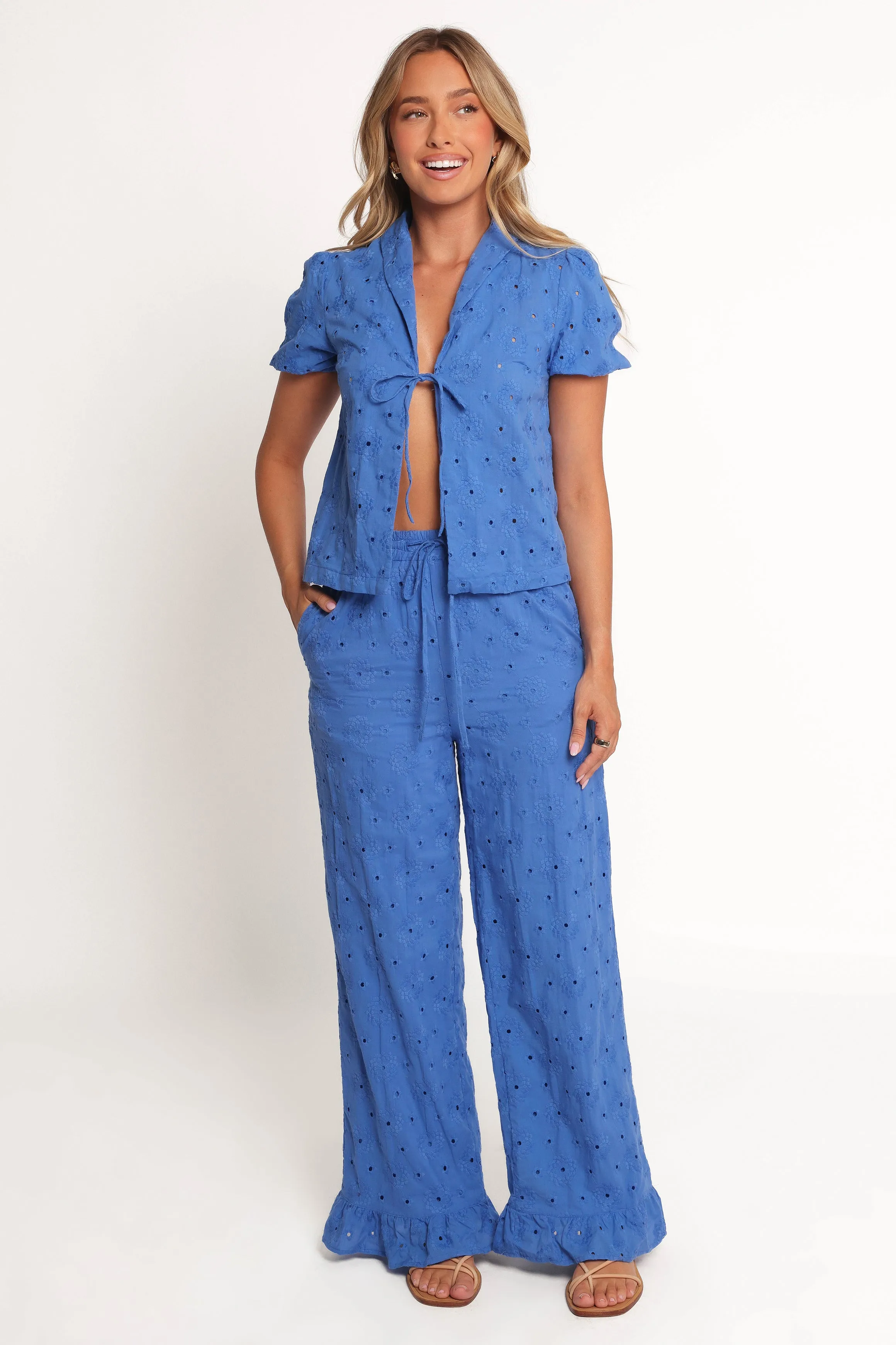Ksenia Embroidered Tie Top - Cobalt