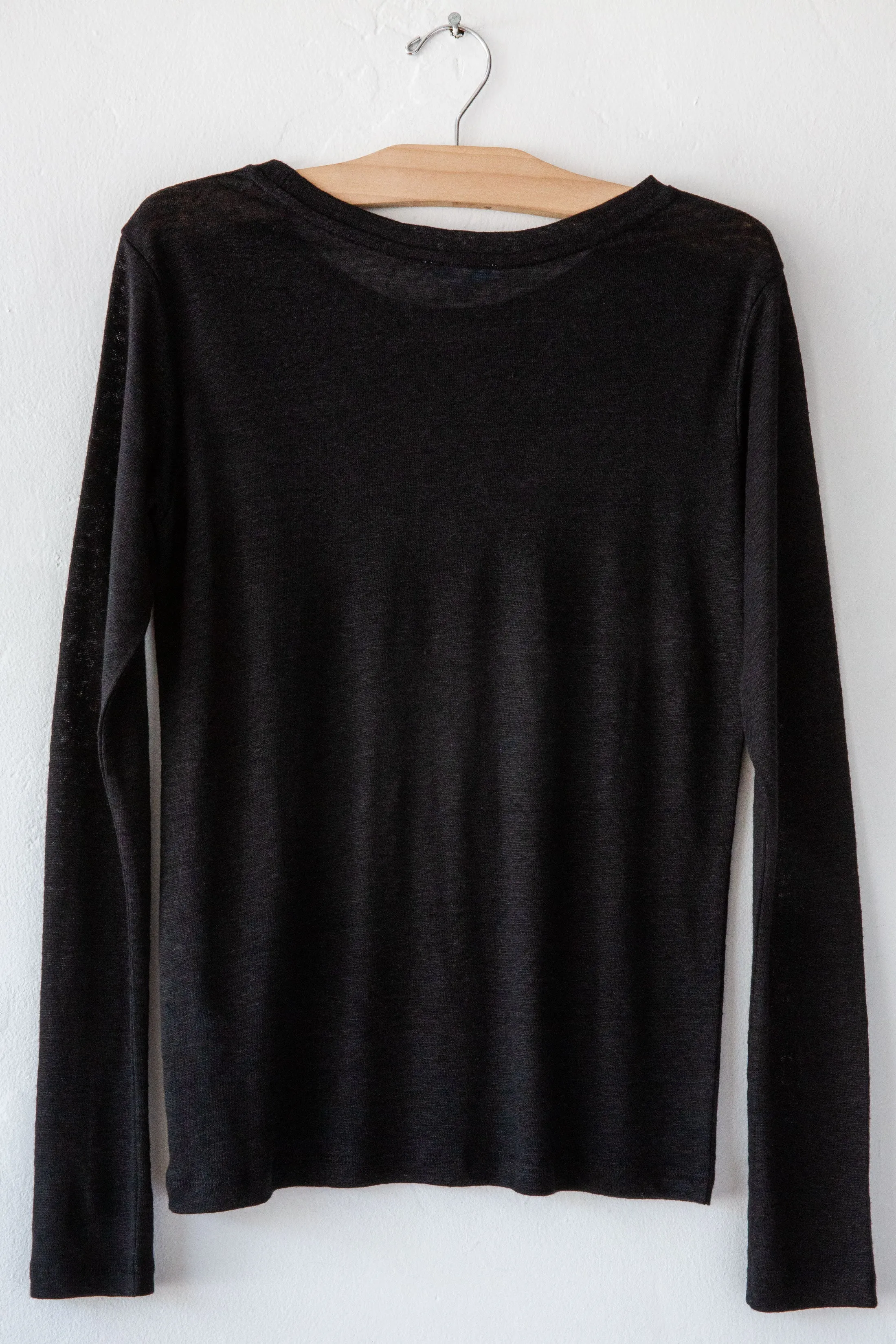 lost & found black linen slim long sleeve tee