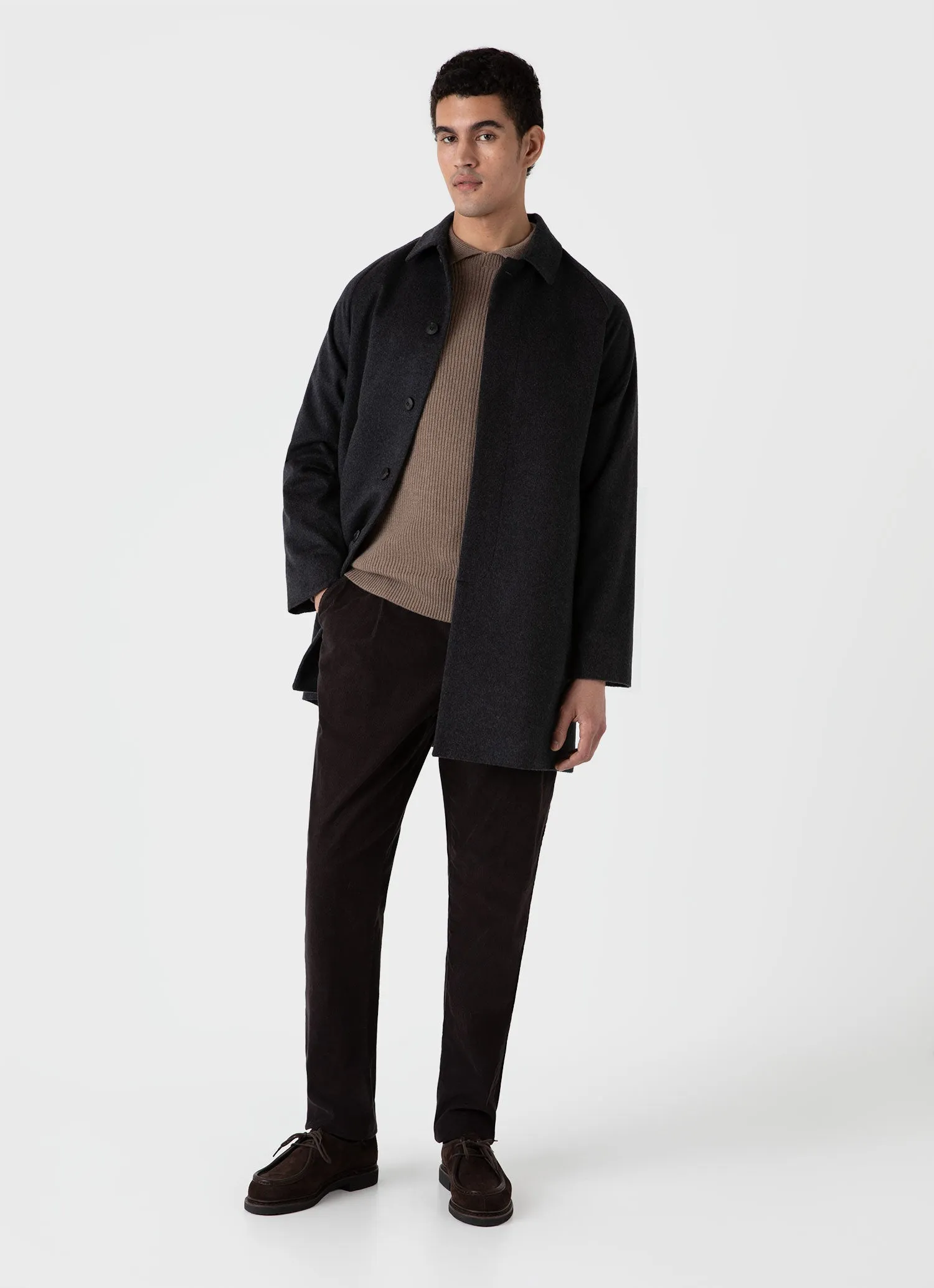 Men's Ribbed Polo Neck Jumper in Sandstone